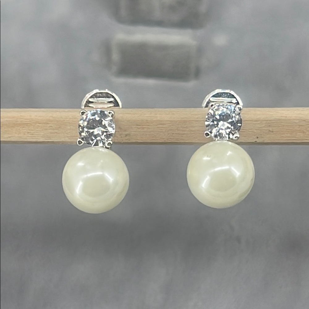 Pearl & CZ Earrings - Clip On